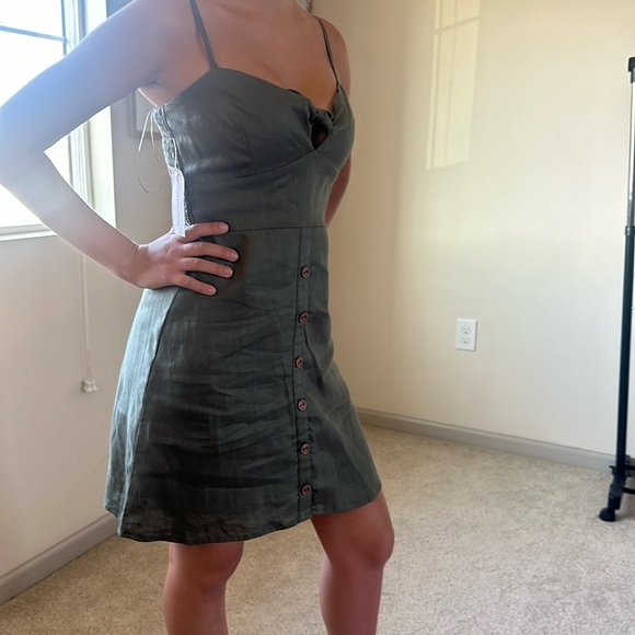 Olive Button Up Mini Dress 👗 size small - Picture 3 of 5